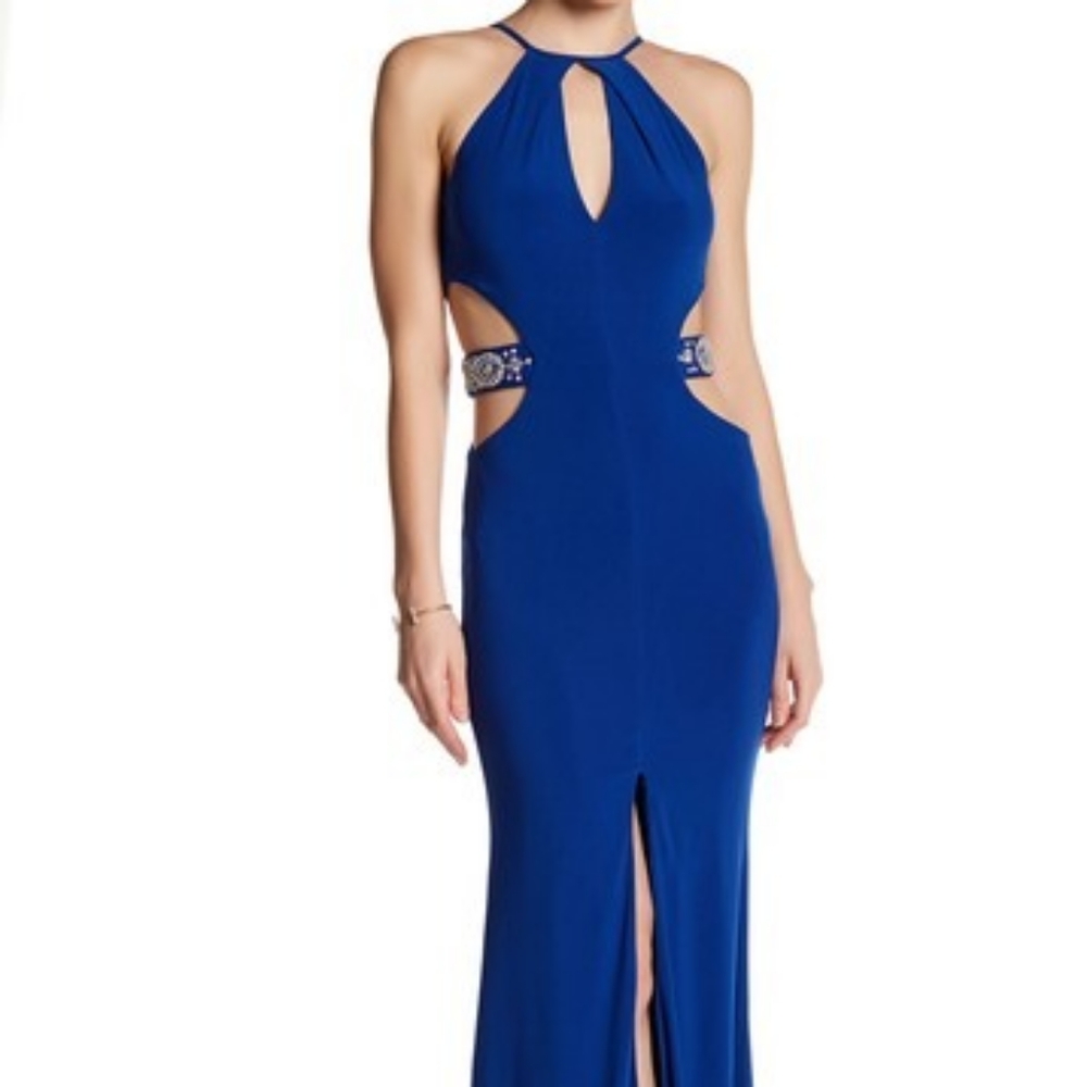 TrixxiEmbellished Cutout Dark Blue Dress